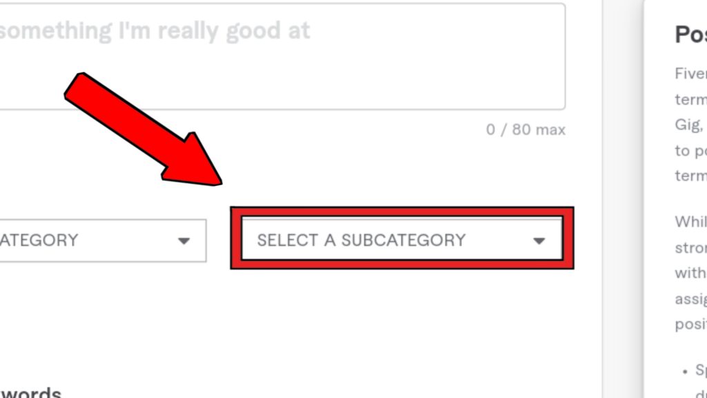 Choosing a subcategory on fiverr