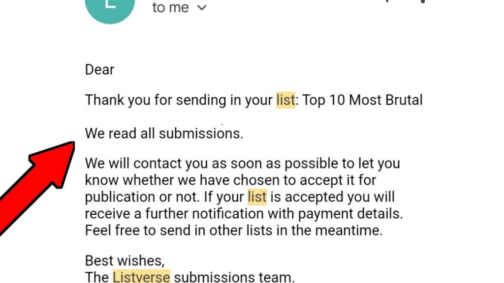 Email notification from listverse
