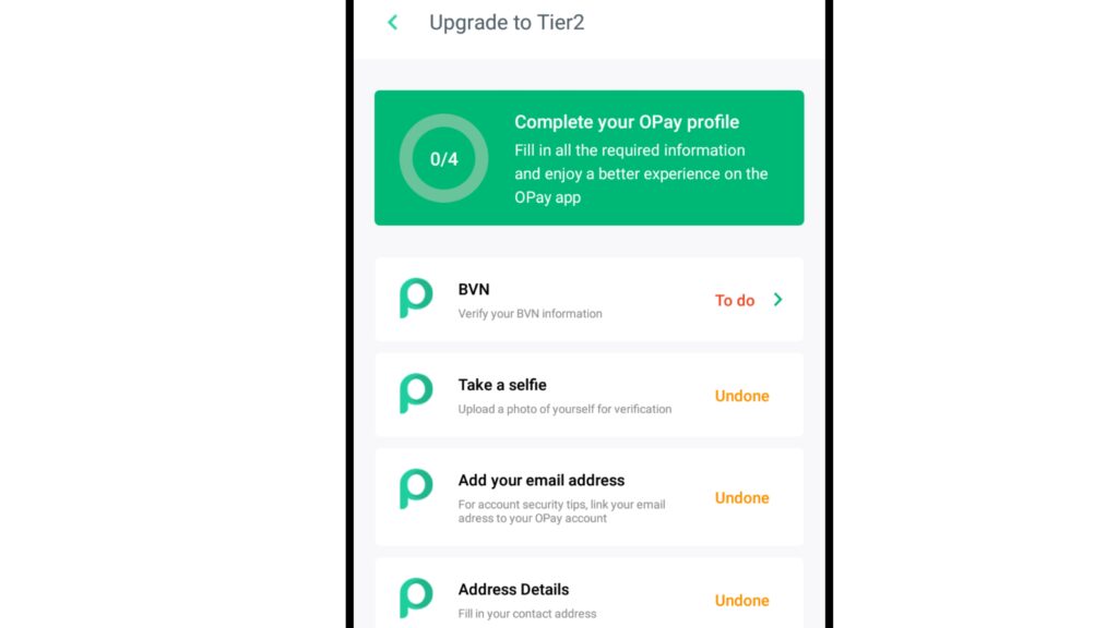 BVN settings on Opay App
