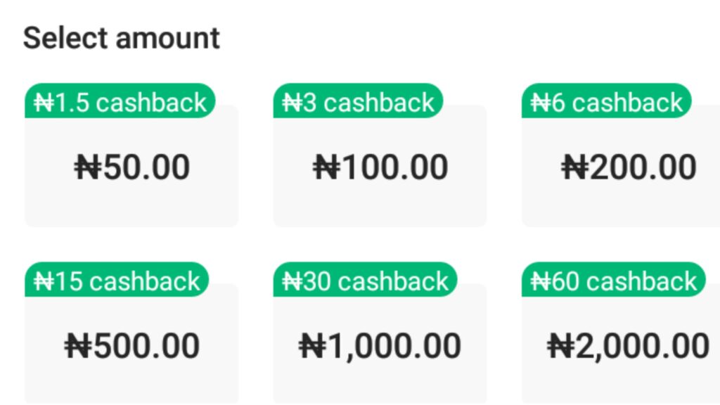 Opay airtime cash back feature